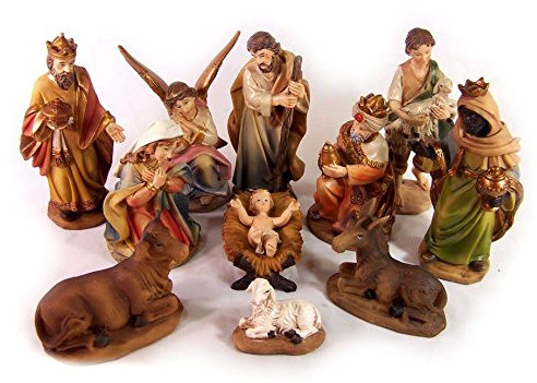 Krippenfiguren Set aus Polyresin, handbemalt. Markuskrippe. 11 TLG. 11 cm.