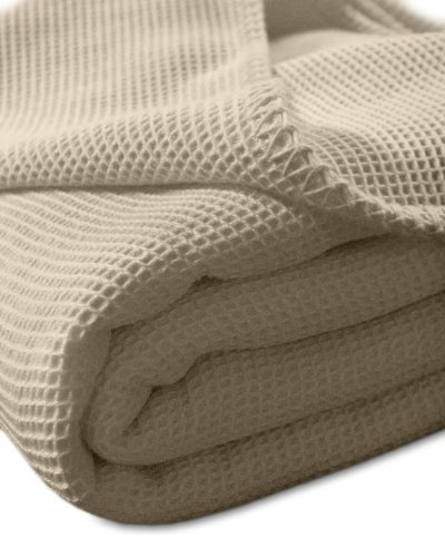 Kneer 9152215 La Diva Waffelpique-Decke mit Ziersticheinfassung 220/240 cm, Natur