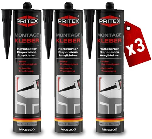 PRITEX Montagekleber Weiß 3x 300ml, Universalkleber Acrylat innen & außen
