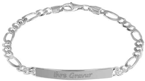 trendor Gravur-Armband 925 Silber Namensarmband für Herren 21 cm 35958-21 | Gravurschmuck für Männer aus Sterlingsilber, Herren-Armband personalisierbar, Figaro-Armband gravierbar, inkl. Wunsch-Gravur