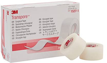 3M Transpore Klebeband, 2,5 cm x 9,1 m, Box: 12 | Medizinisches Rollenpflaster, Klebeband, latexfrei, 2,5 cm x 9,1 cm, transparent, 12 Rollen pro Karton