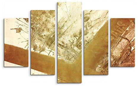 Paul Sinus Art 5 teiliges Wandbild auf Leinwand (Gesamt: H: 100cm B: 160cm) Keilrahmenbild Canvas Fotodruck Leinwandbild Leinwanddruck Kunstdruck Wandbild braun beige gelb Farbstriche