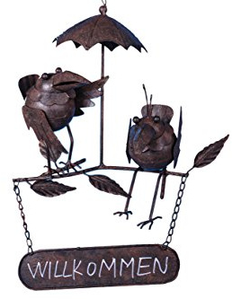 DEKORAMA trends & more WILLKOMMEN Schild Deko zum Hängen mit Raben aus Metall - Vogel für Garten Terrasse Balkon