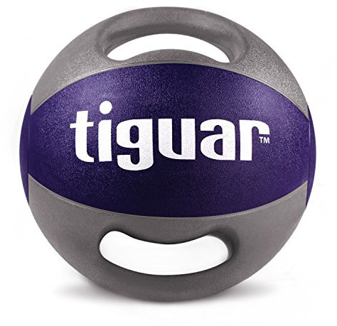 tiguar Medizinball mit Griffen 5 kg grau/lila Gewichte Bälle Krafttraining