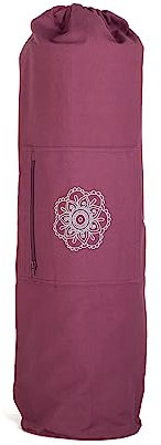 Bodhi Surya Bag Cotton | Yogatasche groß für Schurwollmatten & Yogamatten | Tasche aus 100% Baumwolle im XL-Format | Sporttasche mit Mandala Design | aubergine