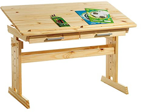 IDIMEX Kinderschreibtisch Olivia aus Kiefer in Natur, schöner Schülerschreibtisch neigungs- und höhenverstellbar, praktischer Jugendschreibtisch mit Schubladen