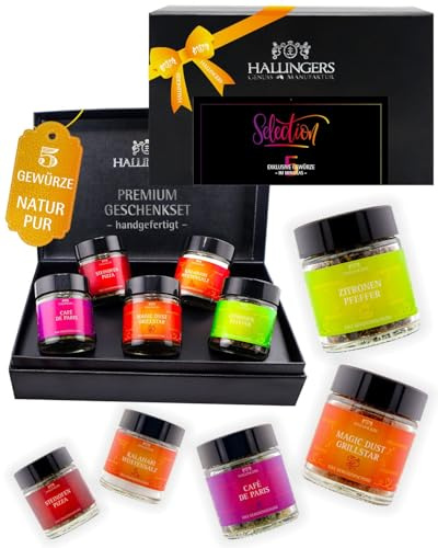 Hallingers Genuss Manufaktur Grillgewürze Geschenkset – 5 Premium Gewürze zum Grillen & BBQ in edler Geschenkbox, Gewürze Set Selection, Geschenkidee für Männer & Grillfans, Geburtstag & Weihnachten