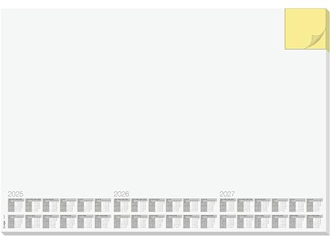 SIGEL HO490 Sous-main en papier, calendriers sur 3 ans, blanc avec bloc notes jaune intégré, A2 (59, 5 x 41 cm), blanc et jaune, 30 feuilles