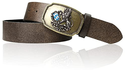 FRONHOFER Trachtengürtel Herren Echtleder 4 cm breit mit Bayern Wappen Emaille bicolor Gürtelschnalle 7,5 cm x 5,5 cm Druckknopf wechselbar Made in Germany für Lederhose