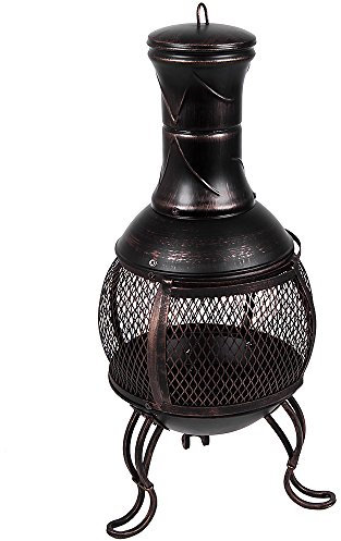 Fire Vida Home Discount® braciere da Giardino in Acciaio, terrazza Barbecue Camino, griglia di Cottura Chimnea Nero & Oro Antico
