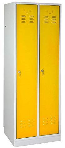 ADB Umkleideschrank, Spind, Garderobenschrank, Kleiderspind, Flügeltüren-Schrank, gelb, 1775x600x500 mm, Metall Spind mit 2 Abteilen, Pulverbeschichtet, verschließbar, Hergestellt in der EU | Spind mit Flügeltüren, pulverbeschichtet, verschließbar, zwei Abteile, hergestellt in der EU
