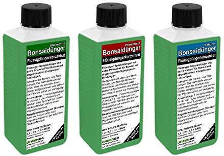 Bonsai Dünger SET mit 3 Profi Flüssigdüngern für alle Wachstumsphasen N+P+K Volldünger