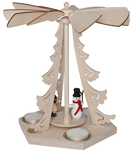 Saico Winterkind mit Schneemann Pyramide, Holz, braun, 21 x 30 x 24 cm