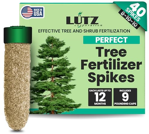 Lutz Corporation Perfect Tree Fertilizer Spikes, Plant Food Spikes for Tree & Shrubs - Easy Application, Treats Common Deficiencies - Nitrogen, Phosphate, Potash, Sulfur, Iron, Manganese - Pack of 40