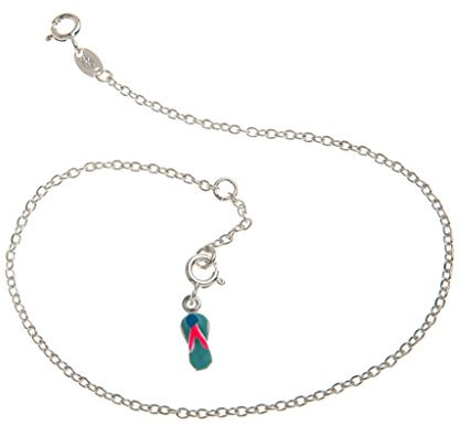 Fußkette Silber (Erbskette) mit kleinem Flip Flop Anhänger blau - 2mm Breite, Länge 28cm - echt 925 Silber