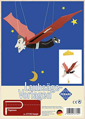 Pebaro 377/4S Laubsägevorlage Mobile Windspiel Vampir, 3mm Sperrholz DIN A 4, Motiv vorgedruckt, aussägen mit Laubsägebogen, basteln, anmalen, fertig, Laubsägen, Basteln mit Holz, Geschenkidee