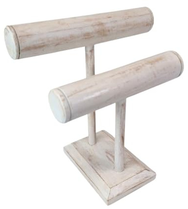 Expositor de pulseras y relojes con 2 troncos de madera maciza de blanco lacado