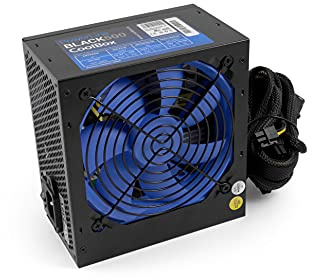 CoolBox PowerLine Black 500 –Fuente de Alimentación ATX para PC, Potencia Máx 500W, Compatible Intel y AMD, PFC Pasivo, Cables Mallados. Color Negro