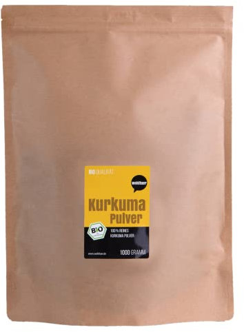 Wohltuer Bio Roh Kurkuma Pulver Kurkumawurzel gemahlen Rohkost Vorratspackung, 1000 g