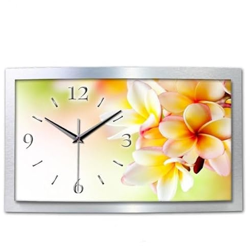Kreative Feder 3D Designer-Wanduhr White Flower in modernem Metallic-Design; leise Funkuhr mit Motiv Natur Relax Blüte wahlweise in Zwei Größen (WAA049, 50x30cm; leises Funkuhrwerk)