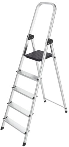 Hyfive Aluminium Step Ladder 5 Step - Non Slip Treads - Ladder Made from Lightweight Aluminium Certified EN131