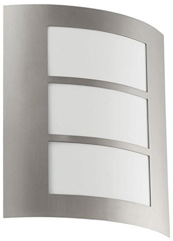 Eglo Applique murale extérieure City, éclairage d’extérieur en acier inox et plastique, spot en aspect argenté et blanc, douille E27, IP44