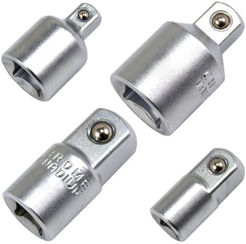 Alkan 4x Steckschlüssel Adapter 1/4 3/8 1/2 Vierkant Set | Verbindungsstücke, Übergangsteile, Reduzierstücke und Vergrößerungsstücke für Knarren, Ratschen & Stecknüsse