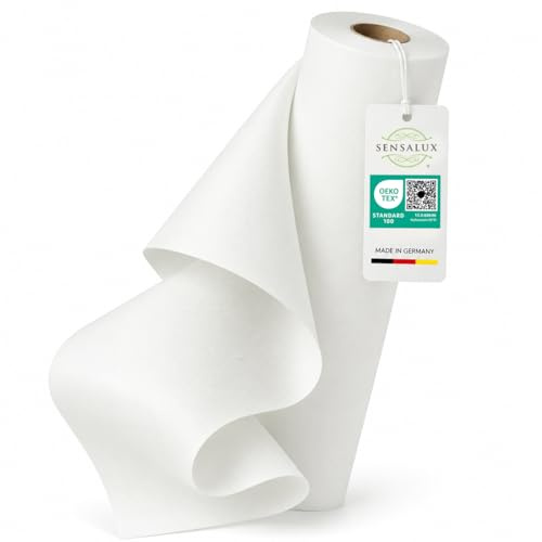 Sensalux Tischläufer Vlies 50 cm x 25 m Weiß, abwaschbar | wasserabweisend, stoffähnliches Tischband, OEKO-TEX, Party Hochzeit Catering Event