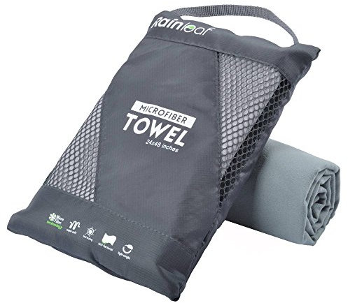 Rainleaf Microfiber Towel Perfect Travel & Sports &Beach Towel. Fast Drying - Super Absorbent - Ultra Compact. Suitable for Camping, Backpacking,Gym, Beach, Swimming,Yoga,Gray,24 X 48 Inches