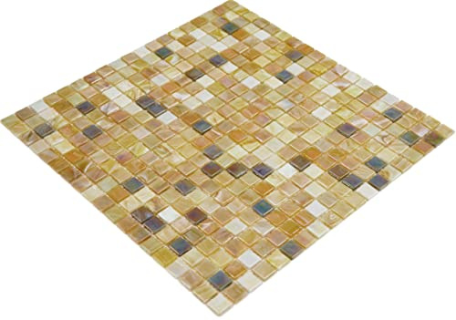 Mosaik Quadrat mix sandfarbend Glas irisierend Perlmut oriental Fliesenspiegel, Mosaikstein Format: 15x15x4 mm, Mattengröße: 317x317 mm, 1 Matte