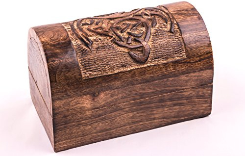 Kunstversteck Schatztruhe „Drache“, Geschenkbox aus Masivholz, mit geschnitztem Drachenmotiv