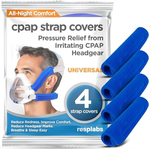 resplabs CPAP Strap Covers, 4 Pack Universal - Soft Cushion Pads for Most Full Face and Nasal CPAP Headgear - Reduces Strap Marks