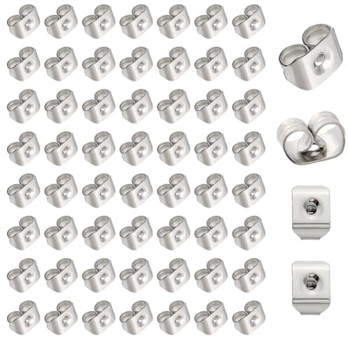 Pandahall,100 Cantidad Tapones tuerca de acero inoxidable color original para pendientes, 5x3.5x2 mm, agujero: 1 mm