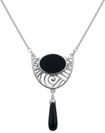 Halskette 925 Silber Onyx-Abhaengung Jugendstil