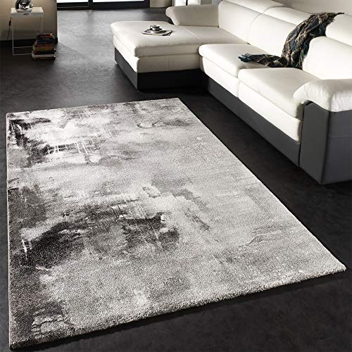Paco Home Teppich Modern Designer Teppich Leinwand Optik Meliert, Farbe:Grau, Größe:160x230 cm