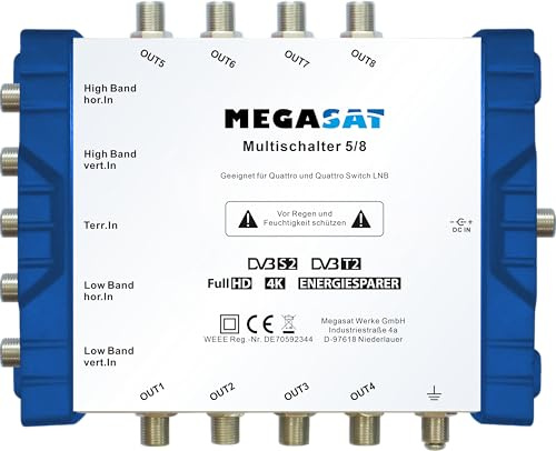 Megasat Multischalter 5/8 – 1 Satellit / 8 Teilnehmer | Verteilung von Satellitensignalen an mehrere Receiver