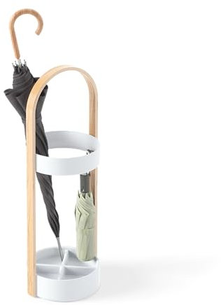 Umbra Bellwood Schirmständer, Runder Regenschirmständer mit Rostfreier Abtropfschale, Weiss/Natur, 22.2 x 22.2 x 68.6 cm