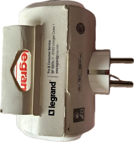Legrand - Fiche multiprises - 16A - 2x2P+T - 2 sorties latérales avec bouchon- blanc/gris - 050637