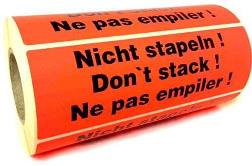 Warnetiketten Nicht stapeln 149 x 48 mm - 500 Stk. je Rolle - Leuchtfarbe (fluoreszierend) - stark haftend | Hinweisetiketten/Versandetiketten - Made in Germany