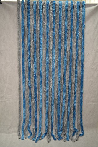 Unbekannt Flauschvorhang 90x200cm Vorhang Silber/Blau Tür Camping Balkon Insektenschutz Garten Terasse (Silber/Blau)