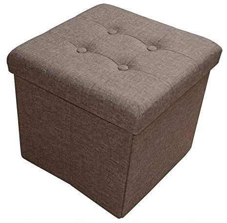Style home Sitzhocker mit Stauraum, Faltbare Sitzbank Sitztruhe Fußablage aus Leinen, gepolstert Sitzwürfel Fußhocker Aufbewahrungsbox mit Deckel, für Wohnzimmer Schlafzimmer, 38 * 38 * 38 cm (Braun)