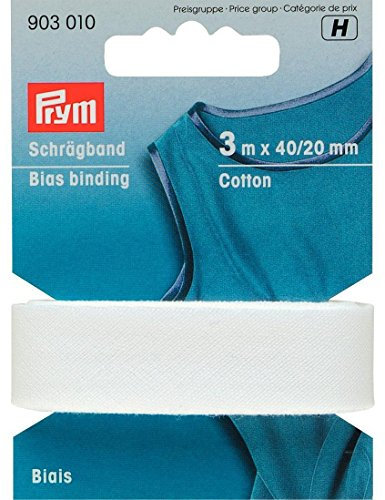 Prym 903010 Schrägband Baumwolle, weiß, 100% CO, 20 mm Falzung: 40/20 mm | 3 m