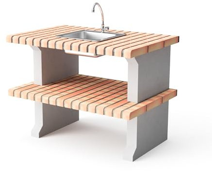 MOVELAR - Caballete lateral del módulo Madeira Plus para Barbacoa de Obra Prefabricada (Gris, naranja - 101 x 70 x 70 cm) - Uso en Exteriores
