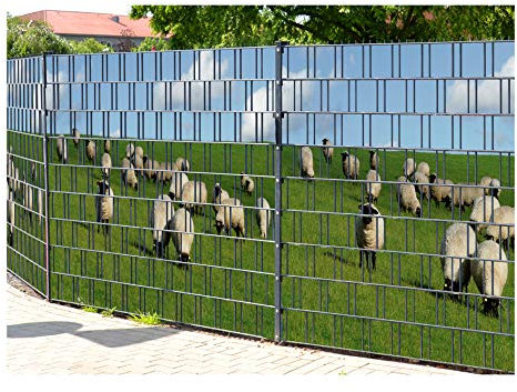 PerfectHD Zaunsichtschutz (über 10 weitere Motive) für Doppelstabmattenzaun *Baltrum* Motivdruck, 9 Stück 19cm Streifen, Rückseite neutral grau