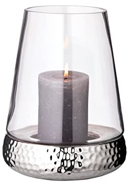 EDZARD Vindljus ljusglas bora, fot hamrat, 2 delar, förnicklad keramik och glas, höjd 28 cm, diameter 18 cm