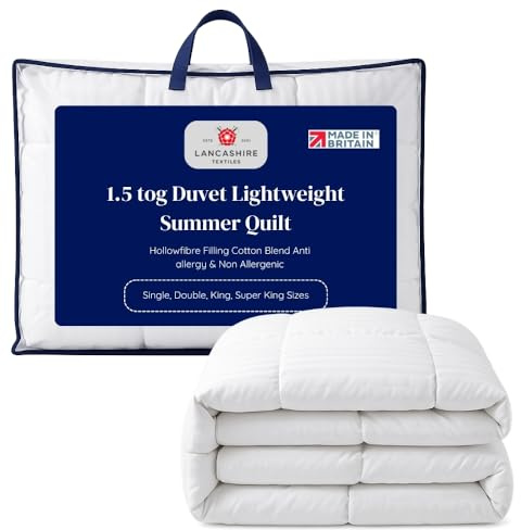 Lancashire Textiles 1.5 Tog Double (200 x 200 cm) Summer Duvet Lightweight Hollowfibre Cotton Blend Breathable Bedding Anti Allergy Machine Washable Made in Britain Duvet Insert