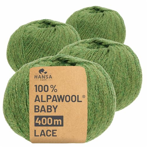 HANSA-FARM | 100% Baby Alpakawolle in 50+ Farben (kratzfrei) - 200g Set (4 x 50g) - weiche Alpaka Wolle zum Stricken & Häkeln in 6 Garnstärken by Hansa-Farm - Mittelgrün Heather (Grün)