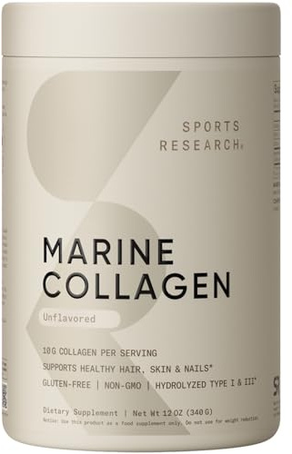 Sports Research Marine Collagen Peptides Powder - Sourced from Wild-Caught Fish, Pescatarian Friendly, Keto Certified & Non-GMO Tested - Easy to Mix in Water or Juice! (34 Servings)