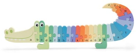 Woet Krokodil-Alphabetpuzzle aus Holz | ABC-Puzzle, Buchstaben erkennen, Holz-Lernpuzzle, frühe Sprachförderung, Vorschulspielzeug, ab 3 Jahren