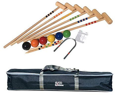 GICO Hochwertiges Krocketspiel für 6 Spieler in Transporttasche mit Spielanleitung - Schlägerlänge 80 cm – EU Qualität – 3226